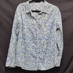 Old Navy Blue and Green Floral Shirt
